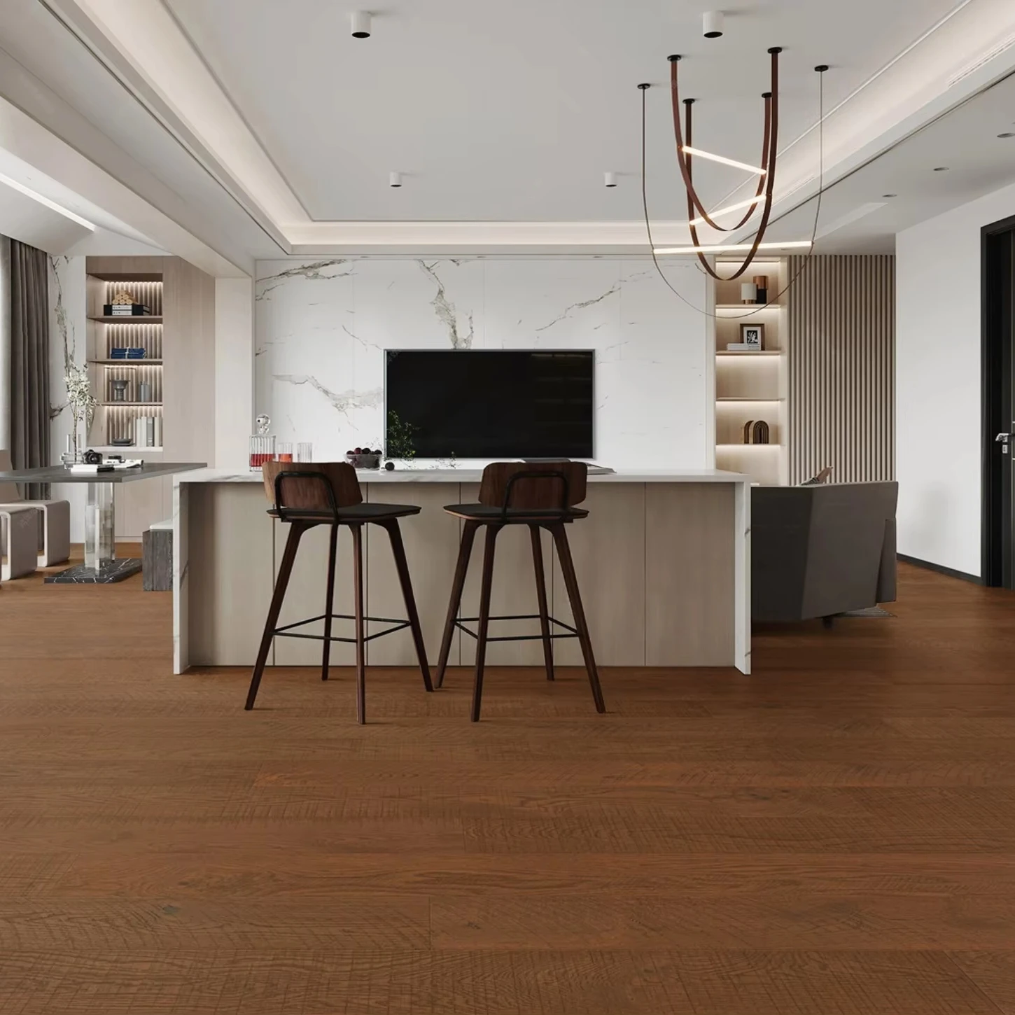 نسخة مخصصة من أرضية هندسية من خشب البلوط الأبيض أرضية خشبية صلبة متعددة الطبقات تصميم حديث مصقول #1