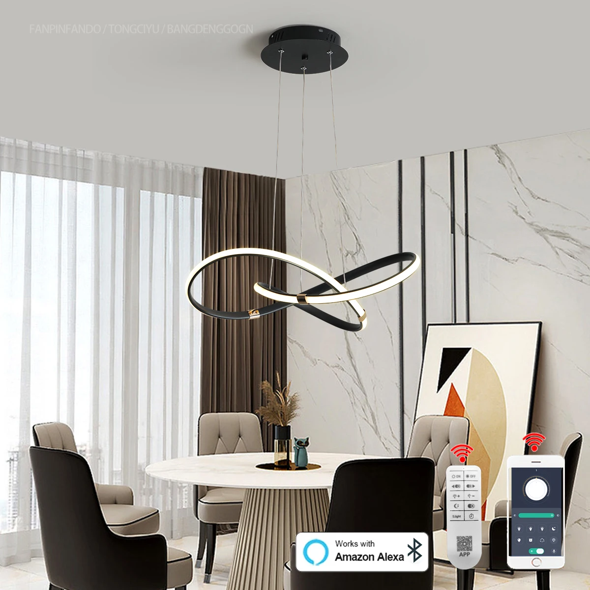 Imagem -03 - Pingente Led Moderno para Sala de Jantar Lustre para Mesa de Jantar Lâmpada do Teto Suspensa dk 54cm Lustre App com Controle Remoto