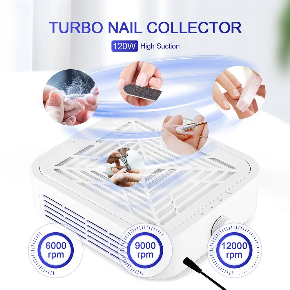 Super Suction 120W Nail Dust Collector Turbine Brushless Nail Dust Extractor Low-noise Manicure Fan Vacuum Cleaner with Filters