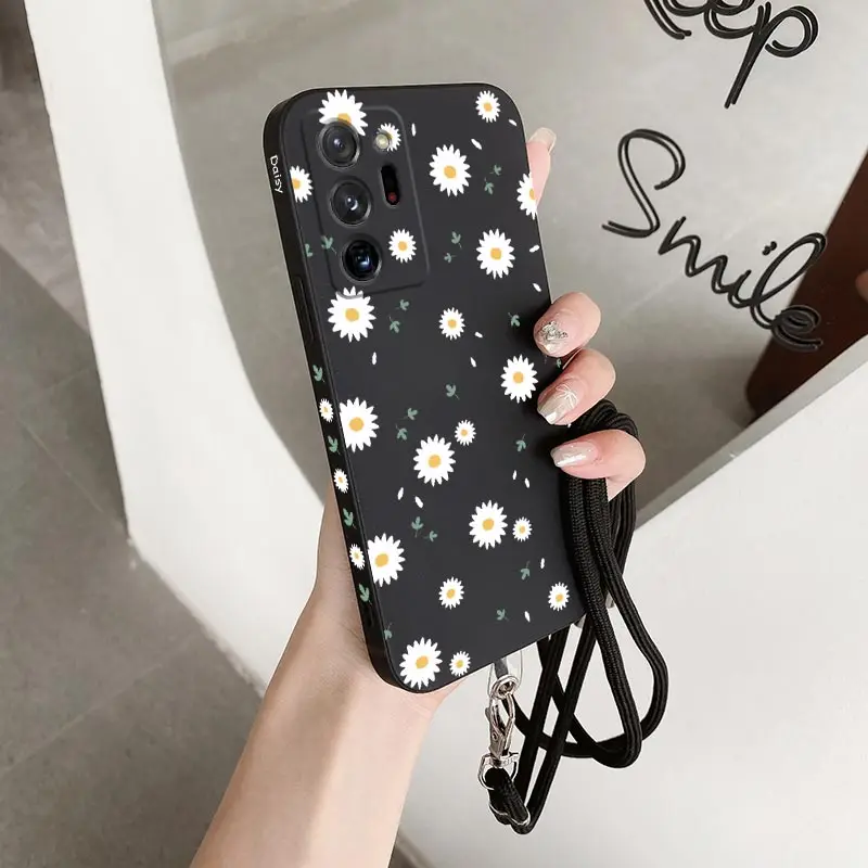 Note 20Ultra Sunflower Lanyard Silicone Phone Case For Samsung Note 20 20Plus 20Ultra 10 9 M32 M33 M52 M54 M51 M42 Cover