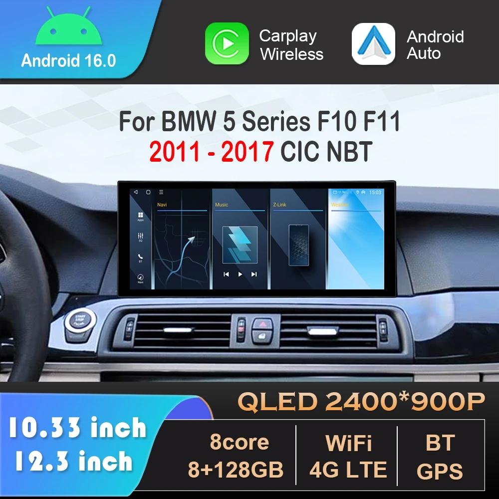 Für BMW 5er F10 F11 2011–2017 CIC NBT System Android 14 Autoradio Video Multimedia Player DSP Stereo QLED Bildschirm 4G WIFI