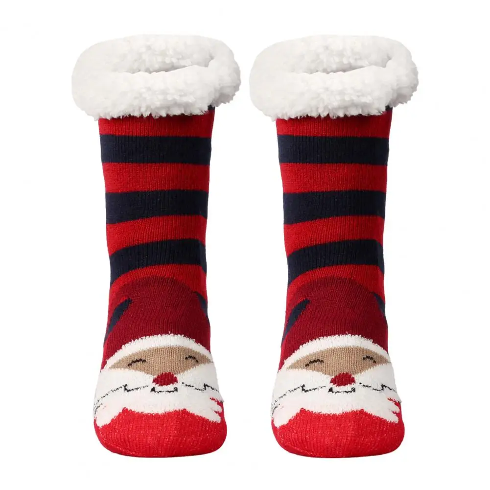 Winter Thick Socks Cozy Winter Floor Socks with Christmas Print Plush Warmth Retention Silicone Bottom Holiday Gift for Fall