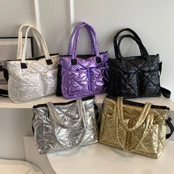 Borsa imbottita di Design viola di lusso per le donne 2023 nuova borsa a tracolla in cotone invernale borsa a tracolla grande Messenger femminile