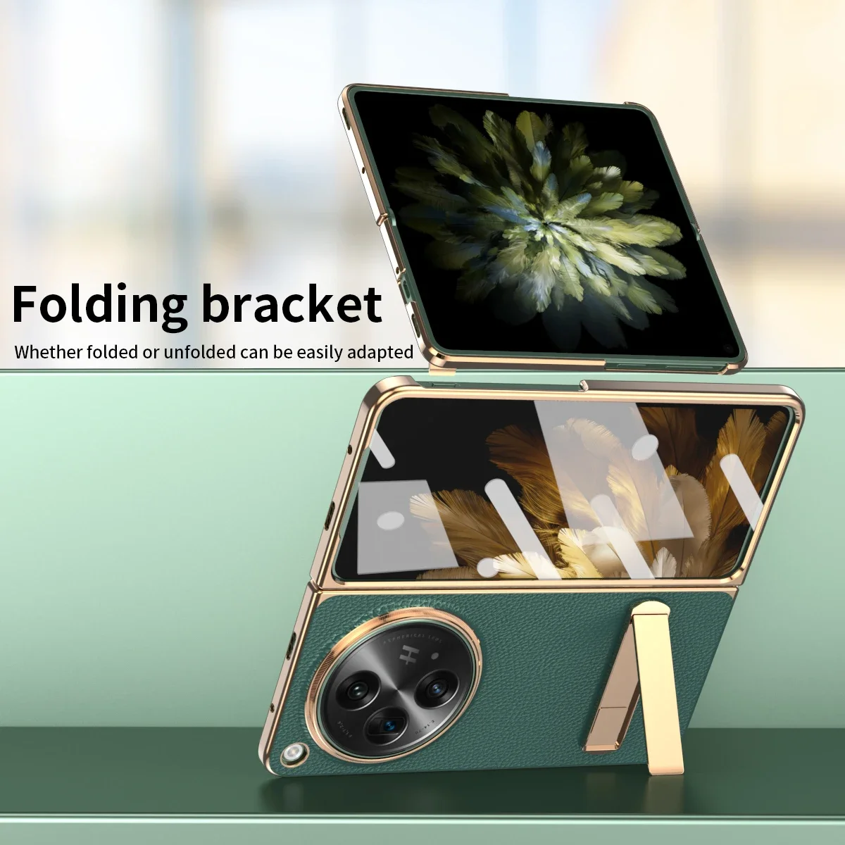 For OnePlus Open Case Leather Plating Luxury Kickstand Shockproof 360 Full Screen Protector Cover For Oppo Find N3 Phone Cases