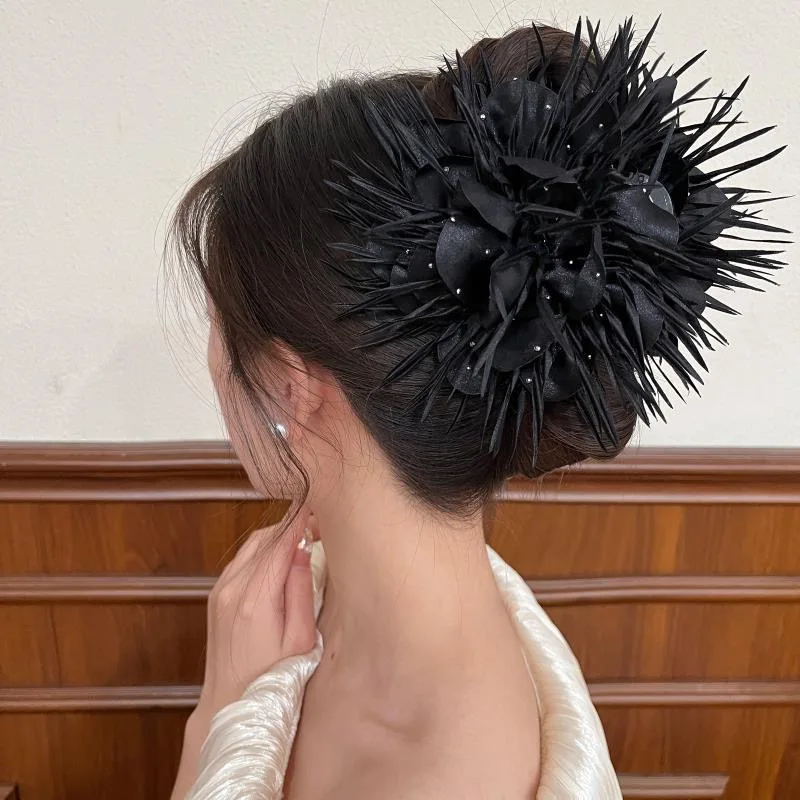 Vintage Large Flower Bow Shark Crab Hairgrips For Women Chiffon Ribbon Hair Claw Crystal Hairpins Party Wedding Hair Accessories