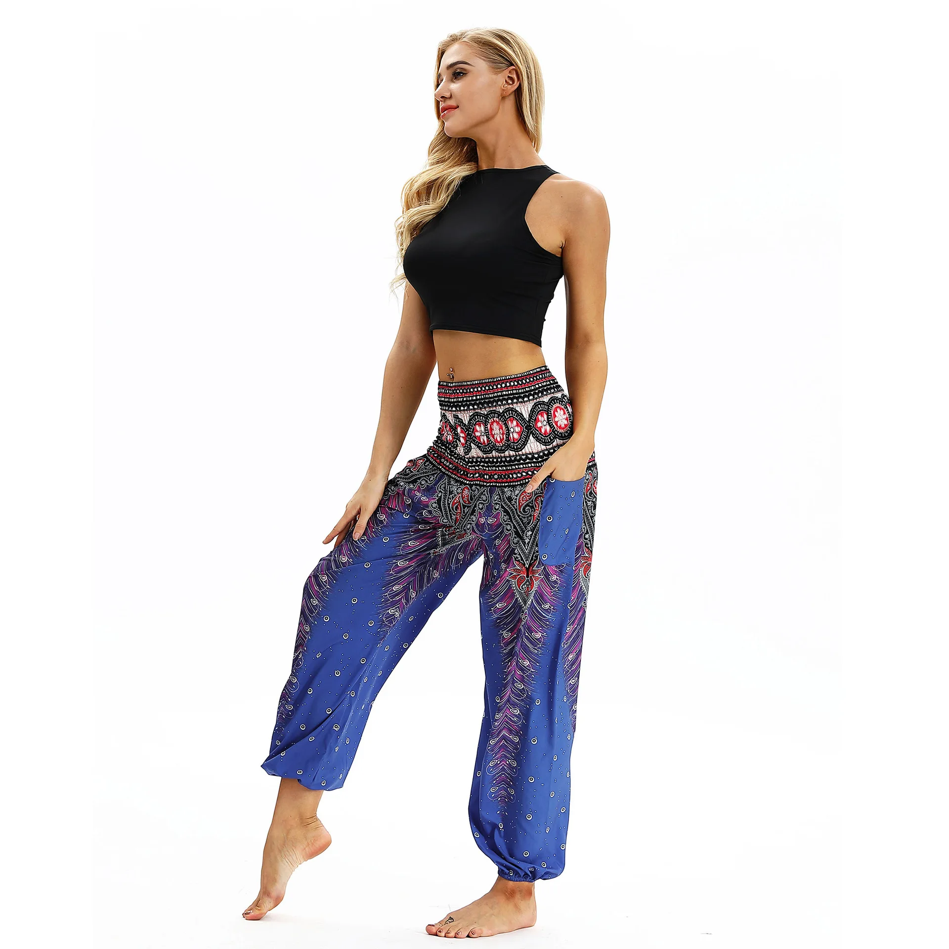 

Womens Palazzo Casual Yoga Pants, Loose Beach Trousers Casual Beach Boho Vintage Hippie Bohemian Pilate Trousers