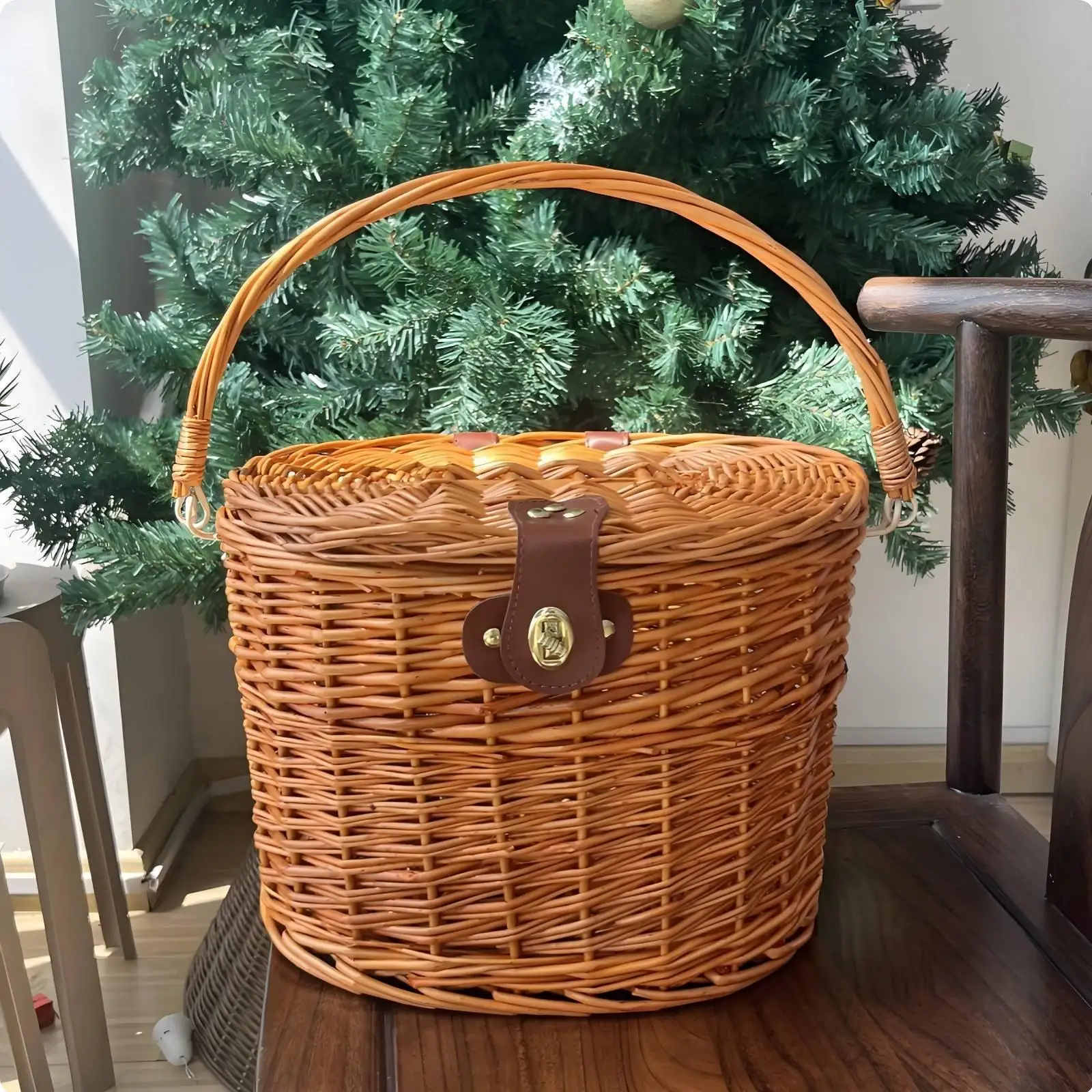 Vintage Front Bike Basket Double-Purpose-Use Detachable Woven Basket Multipurpose for Women, Shopping, Leisure Biking, Beach