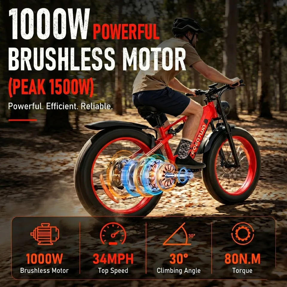 26"Fat Tire Electric Bike for Adults 1500W 34MPH Mountain Ebike UL2849 Certified image 5