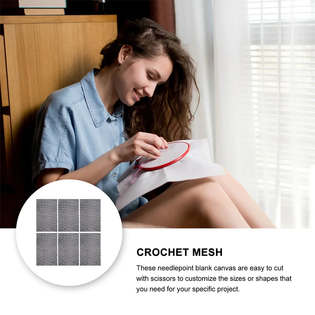 

6pcs Plastic Mesh Sheets Sturdy Diy Coaster Material Embroidery Cross Stitch Sheets Black Rectangular Yarn Crafting Plates