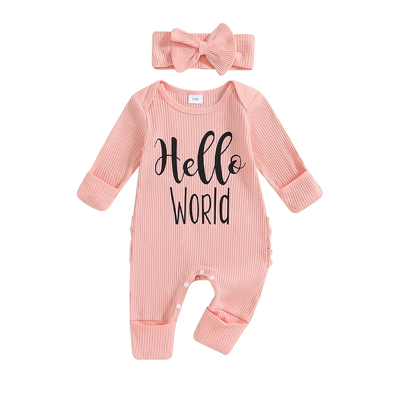 Baby Girl Clothes Newborn Little Sister/Hello World Outfit Long Sleeve Romper Jumpsuit Preemie Baby Girl Clothes