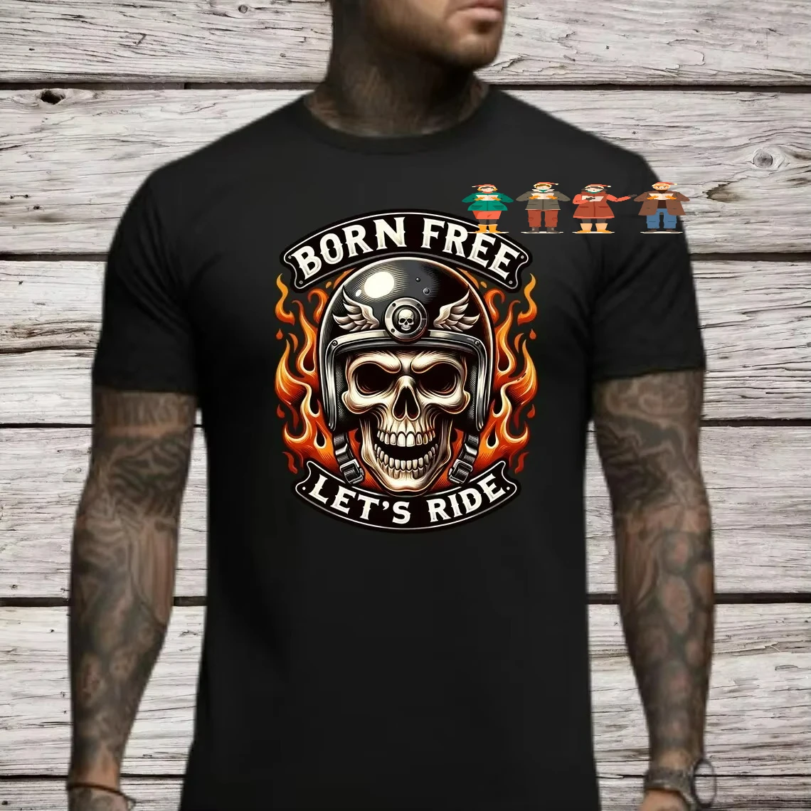 Born Free Let's Ride. Flame Skull Motorcycle Rider Motorcyclist T-Shirt New 100% Cotton O-Neck Short Sleeve Casual Mens T-shirt