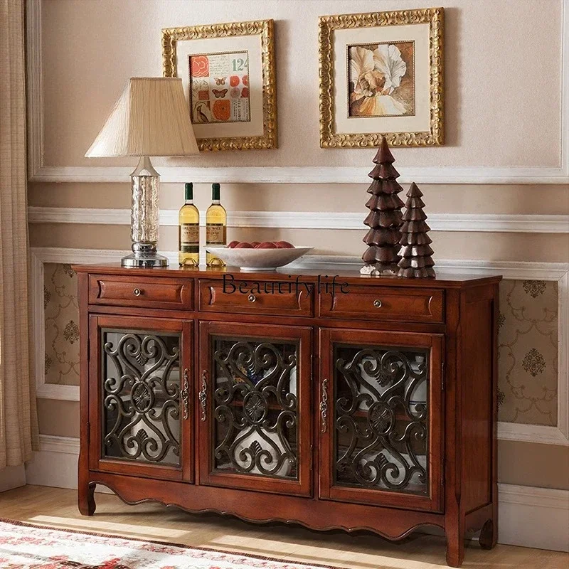 

02 Sideboard Cabinet Solid Wood Double Door American Tea Cabinet Against The Wall