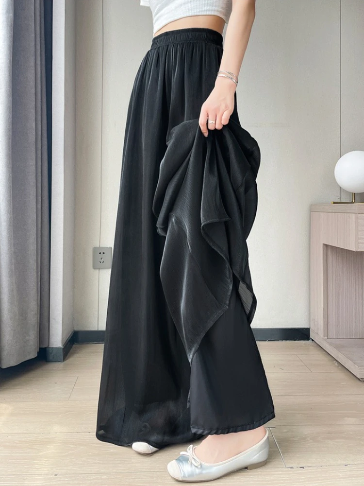 กางเกงขายาวทรงตรงเอวสูงผ้าบางเบาใส่สบายสำหรับผู้หญิงช่วงฤดูร้อน