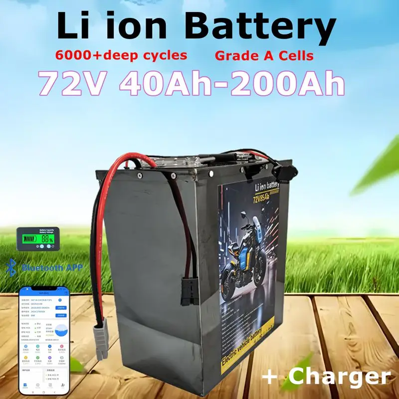 

72V 5000W Battery 40Ah 50Ah 60Ah 80Ah 100Ah 150Ah 180Ah 200Ah Lithium Li-ion for 3KW 7KW 14KW Skateboard Sightseeing Car