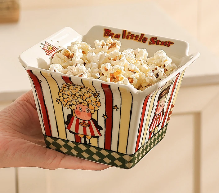 

Popcorn , ceramic cute fruit, high-value Internet celebrity instant noodle, French fries children's snack bowl