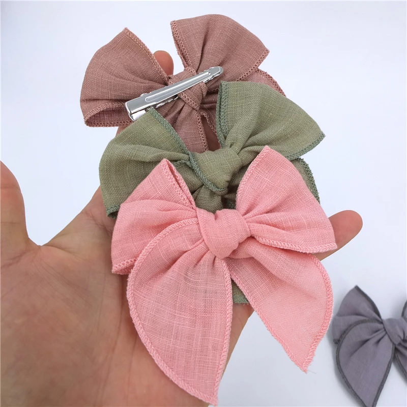 4 inches Linen Fable Bow Hair Clips for Baby Girls Women Hemmed Hair Bows Barrettes Alligator Clips Accessories Hairgrips