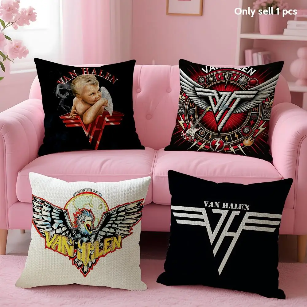 V-Van Halen Band Singer Cushion Cover Natural Linen Organic Fabric Double-Sided Printing Sofa Home Decor Gift Pillow Case