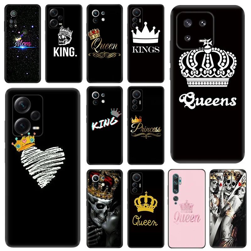 

Black Matte Phone Case for Redmi Note12 Note13 Xiaomi 13 12 Pro 12C 12X 12T 13C 12S Lite Queen King Princess Crown Soft Cover