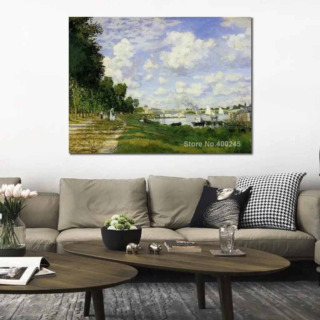 Art Gift The Basin at Argenteuil Claude Monet Painting on Canvas High Quality Hand Painted