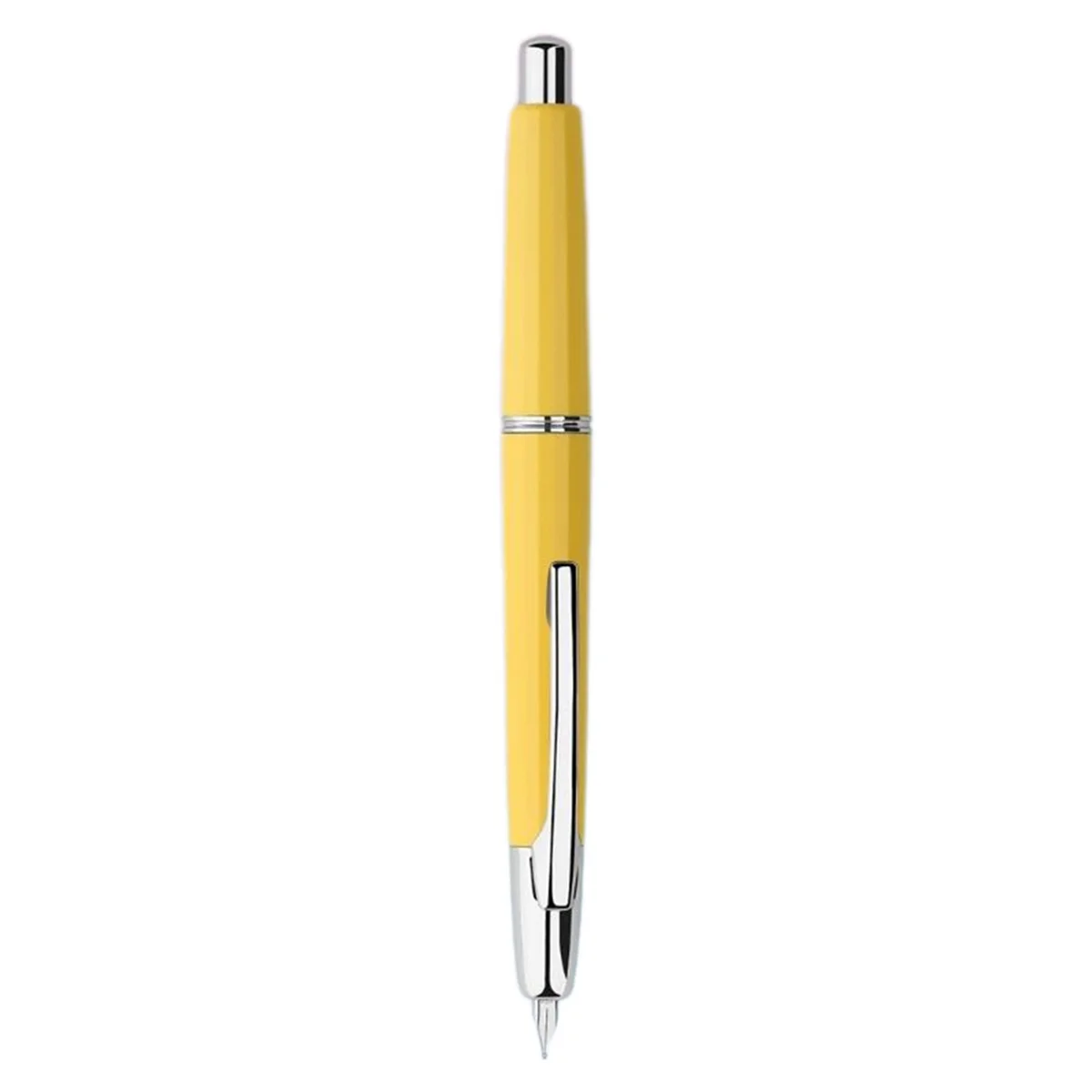 Press Resin Fountain Pen Extra Fine Nib 0.4mm Ink Pen Converter for Writing Gift Yellow(Silver Clip)