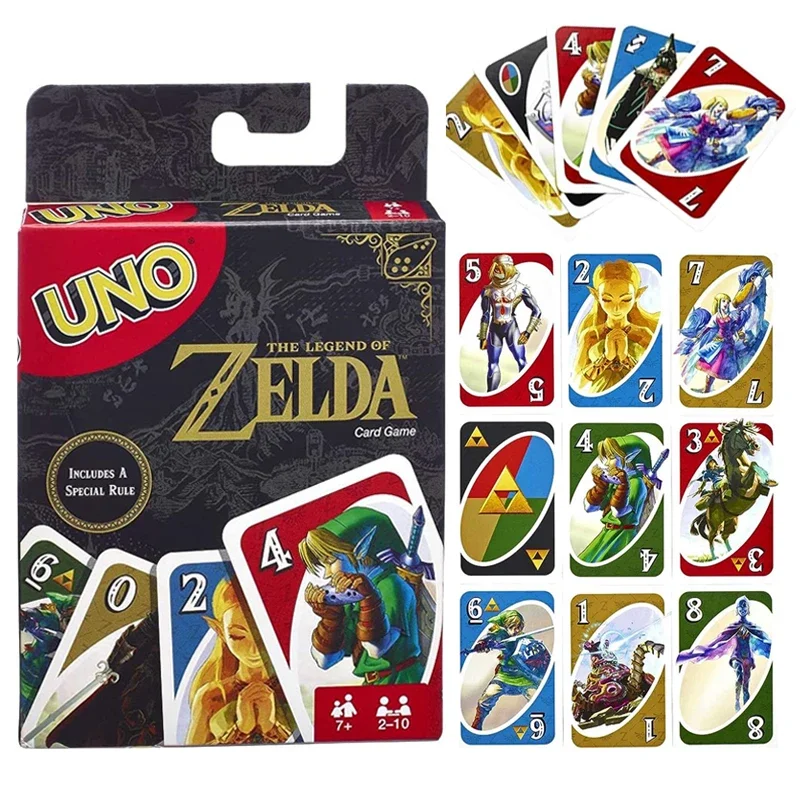 New Mattel Games UNO Zelda Card Game for Family Night Featuring Tv Show Themed Graphics and a Special Rule for 2-10 Players