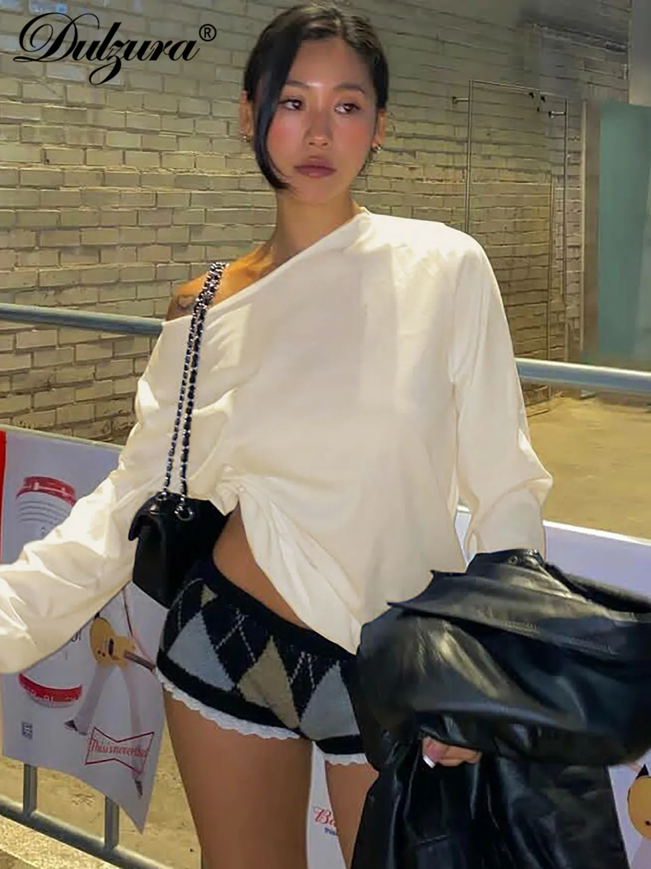 Dulzura-Camiseta ajustada informal de manga larga con hombros inclinados y espalda descubierta para mujer, Top liso elegante Y2K, traje para fiesta y Club, moda de otoño