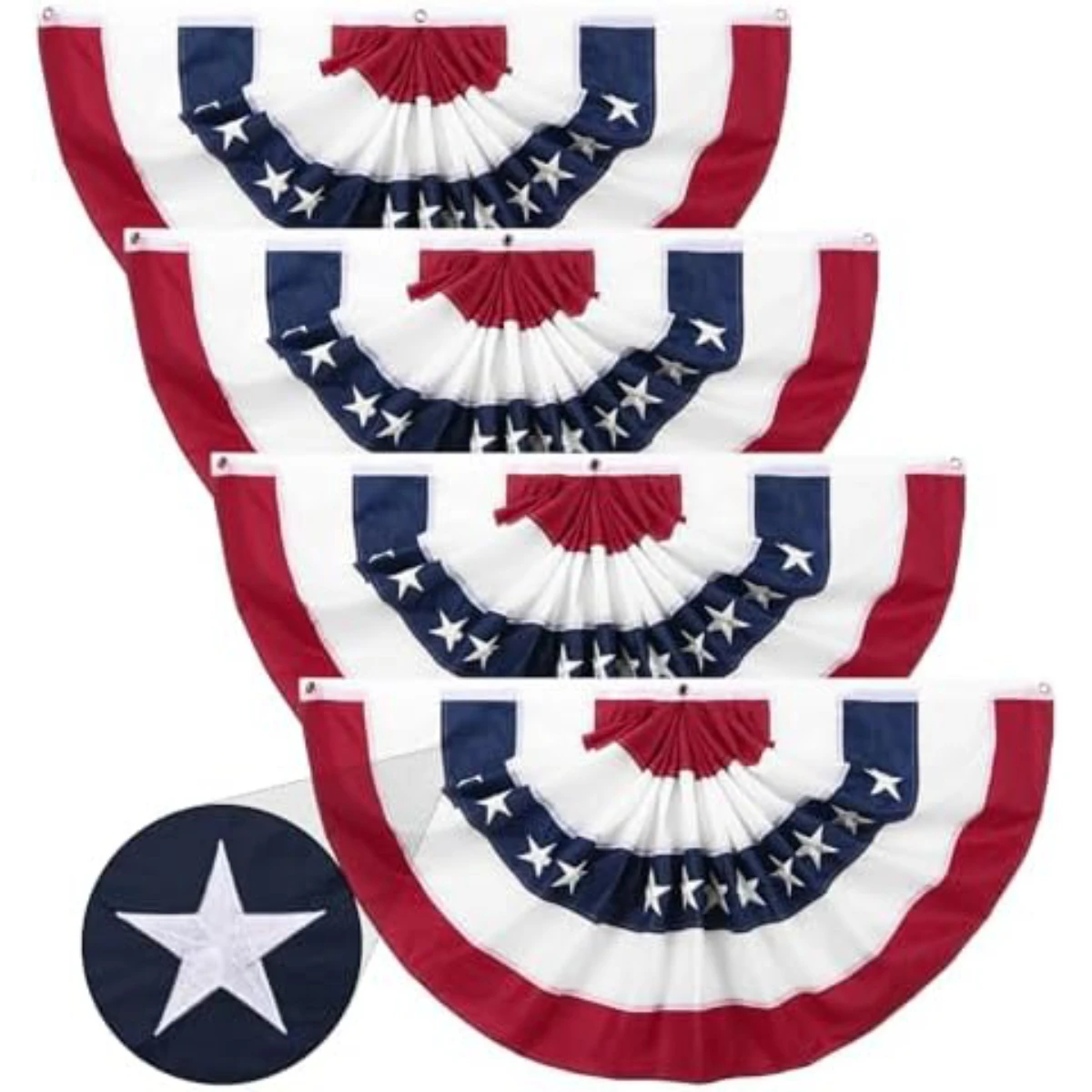 2 Pack American Fan Bunting for Outside 2 x 4 FT American Pleated Fan Flag,American Flag Bunting Patriotic Decorations Bunting Flags for Outdoor Yard Party,Presidents Day Decorations Flags