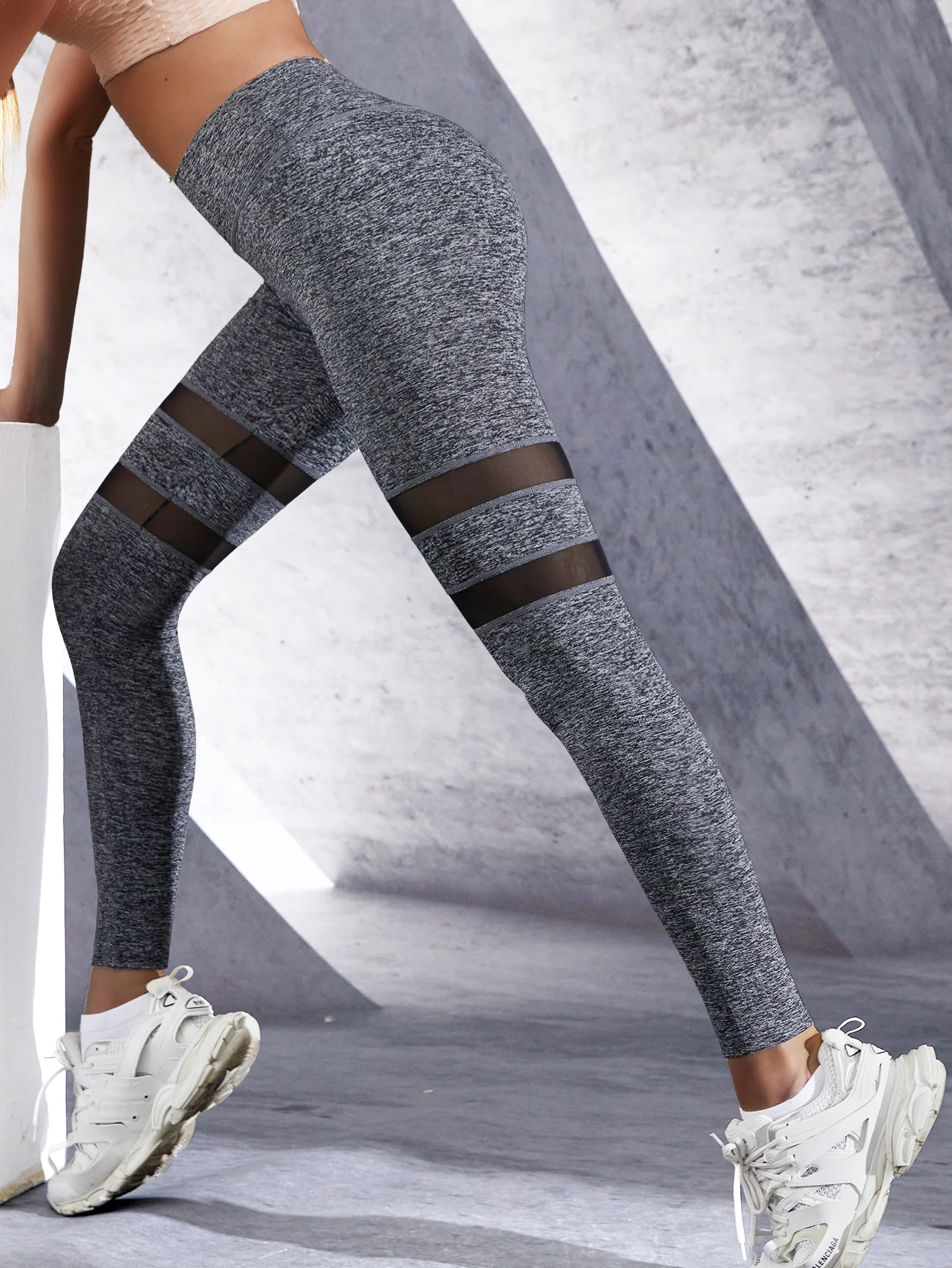 Women Fashion High Waist Mesh Splicing Slim Leggings Sport Running Pants Women Enhancement Sports Tights Gym Leggings