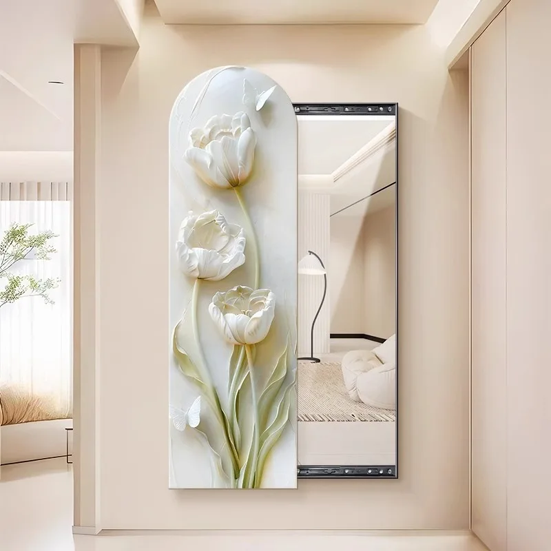 Lustro przesuwne na całą sylwetkę, niewidoczne, z efektem kremowego wiatru, dekoracyjny obraz