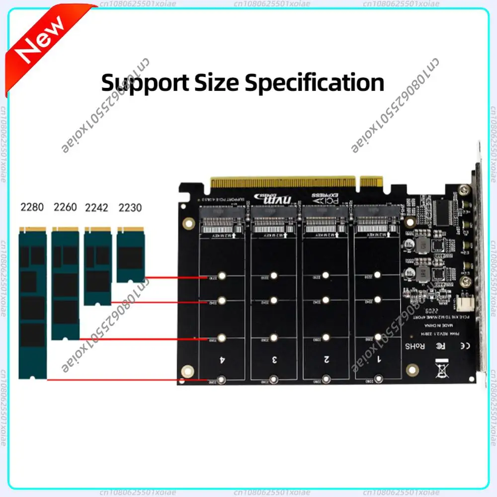 4 Port M.2 NVME SSD To PCIE X16 Hard Drive Converter 4X32Gbps Host Controller Expansion Card PCIE Split/PCIE RAID LED Indicator