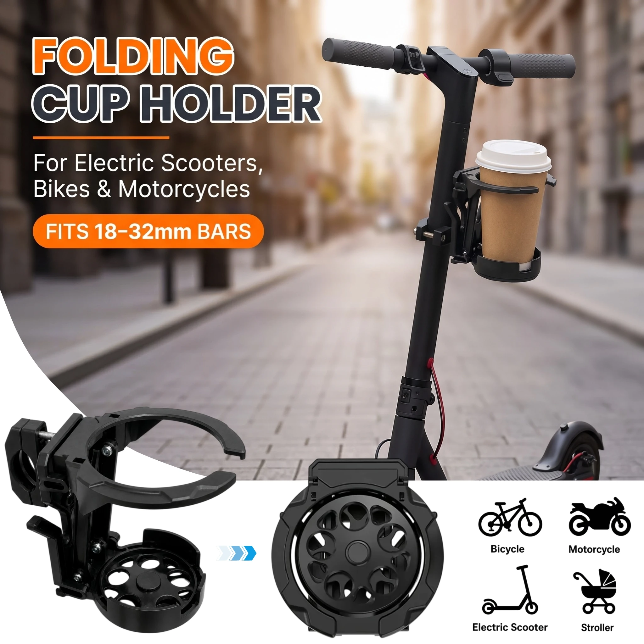 Foldable Motorcycle Cup Holder Shockproof Sturdy Drink Bottle Rack Suitable for Motorcycles, Bicycles, and Electric Vehicles