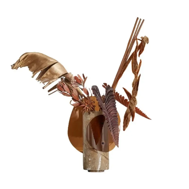 Medieval style geometric composition rainforest brown flower utensils, hotel homestay study ornaments