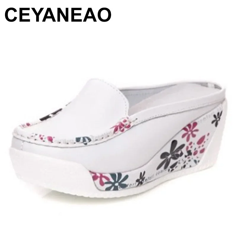

New summer leather wedge heel platform shoes women's mules slippers women's shoes fashion women's slippers red heels