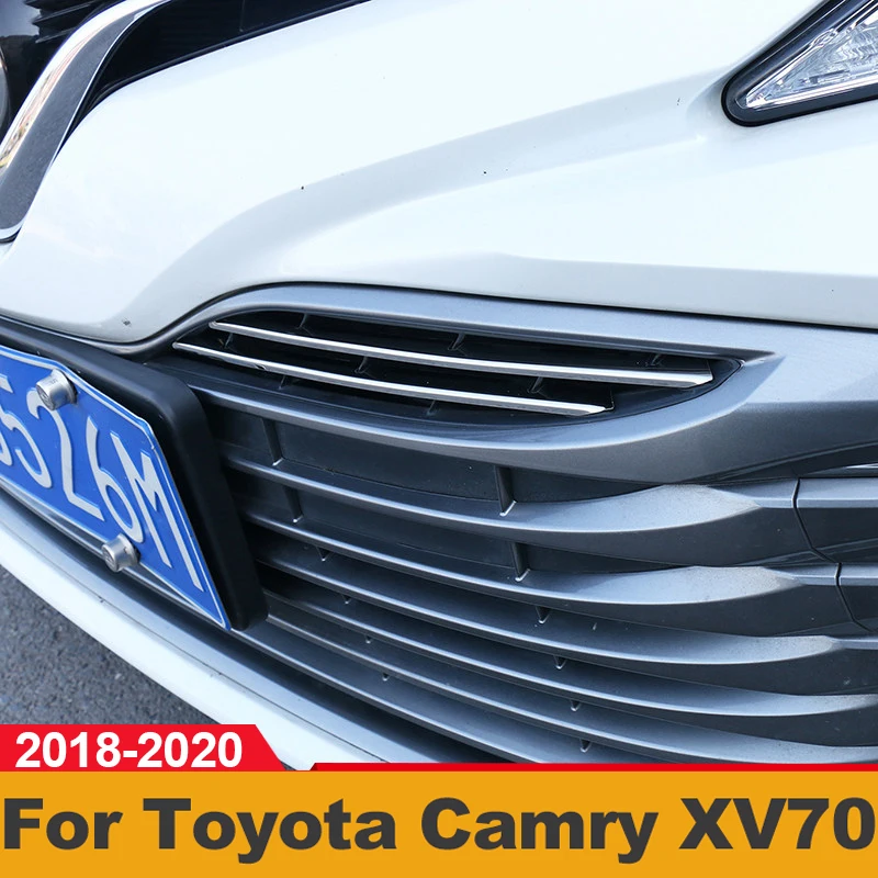 For Toyota Camry 70 XV70 LE XLE 2018 2019 2020 Stainless Car Front Bumper Lower Grille Trim Cover Middle Mesh Bright Strips