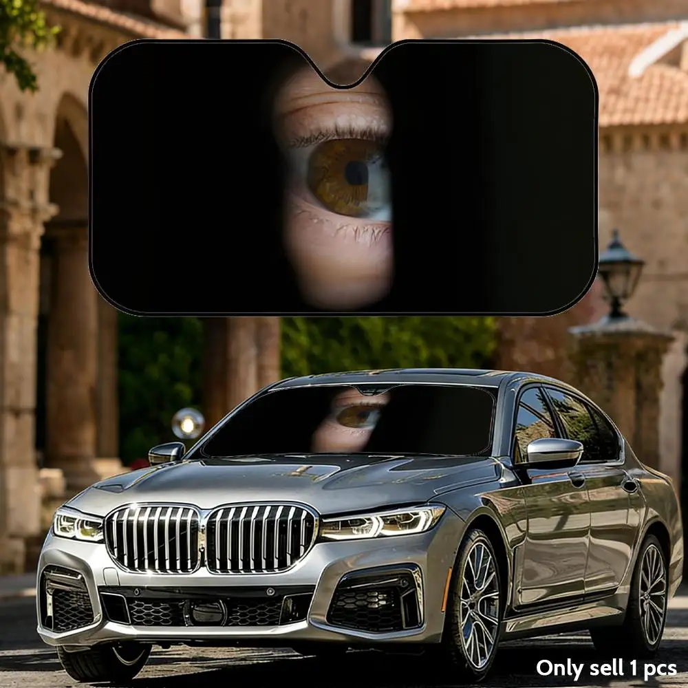 

Eye in Keyhole Sun Visor Aluminum Foil Windshield UV Protection Heat Insulation Cover Foldable Reusable Sun Visor Shade