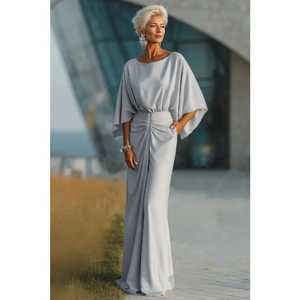 Customized Pleated Mother of the Birde Dresses Chiffon Ruched Women Wedding Guest Dress Sliver Elegant Evening Parom Gowns Long