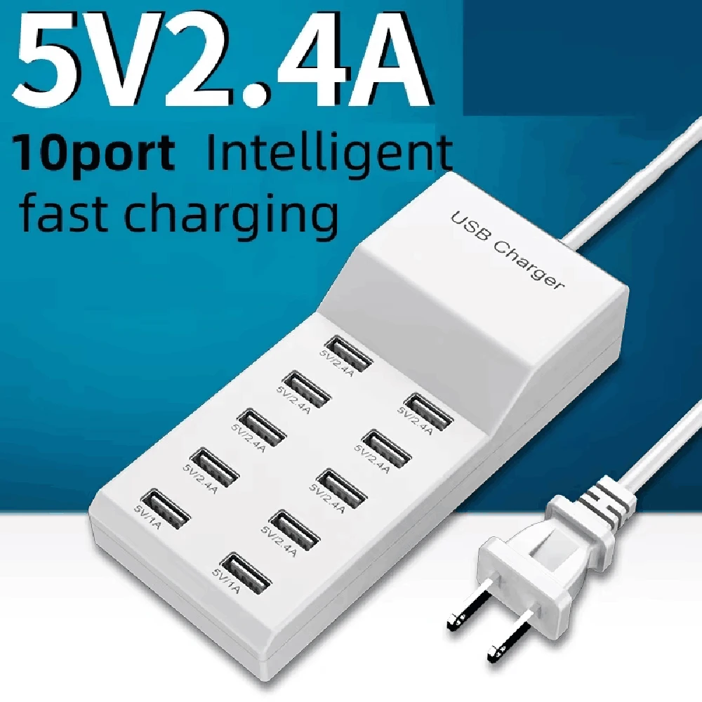 50W 10-Ports USB Charger Fast Charging Phone Extension Socket Type C Hub Adapter For iPhone Samsung Xiaomi Multiport USB Charger