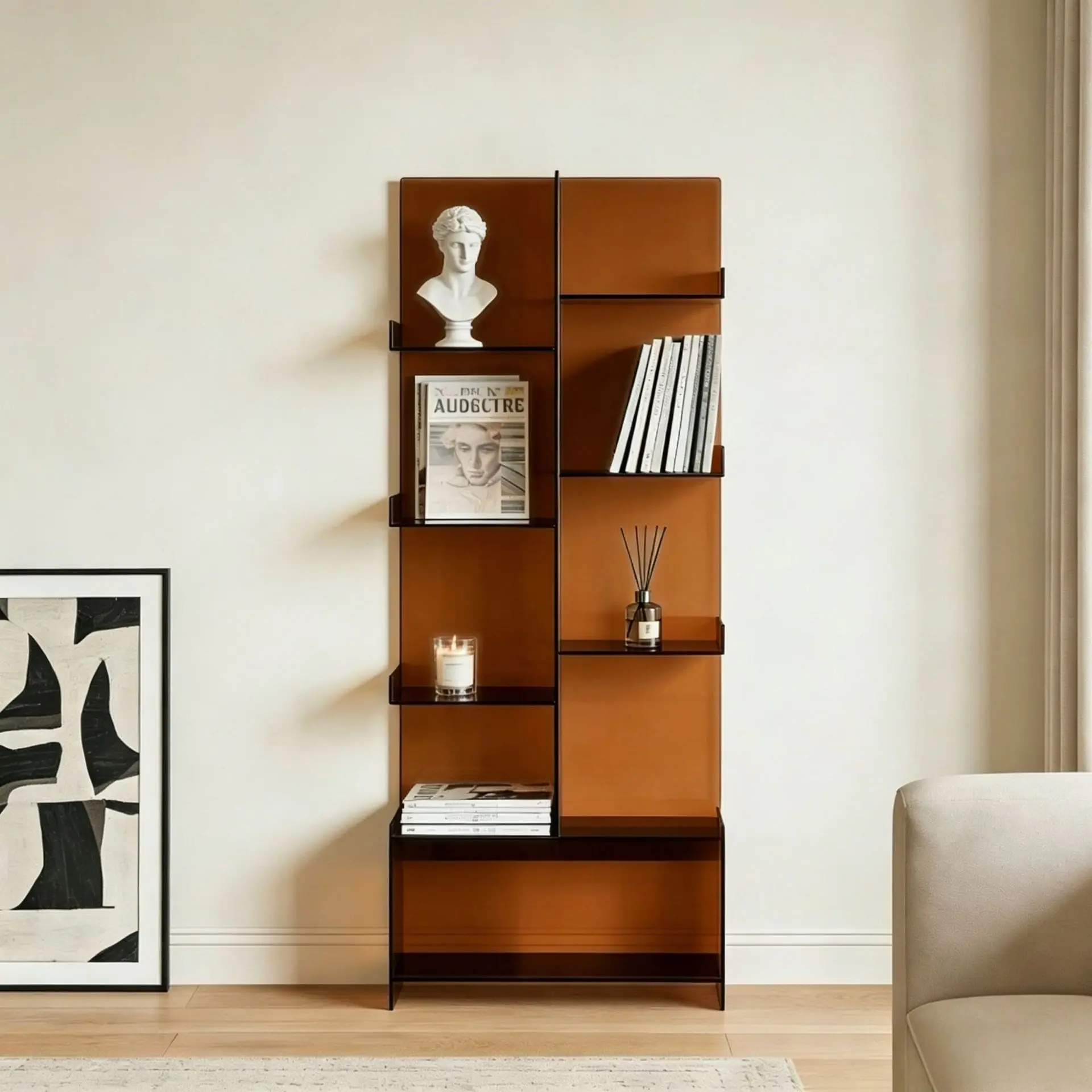 Light luxury Nordic style shelf acrylic living room storage display erection multi-layer floor bookshelf decorative cabinet