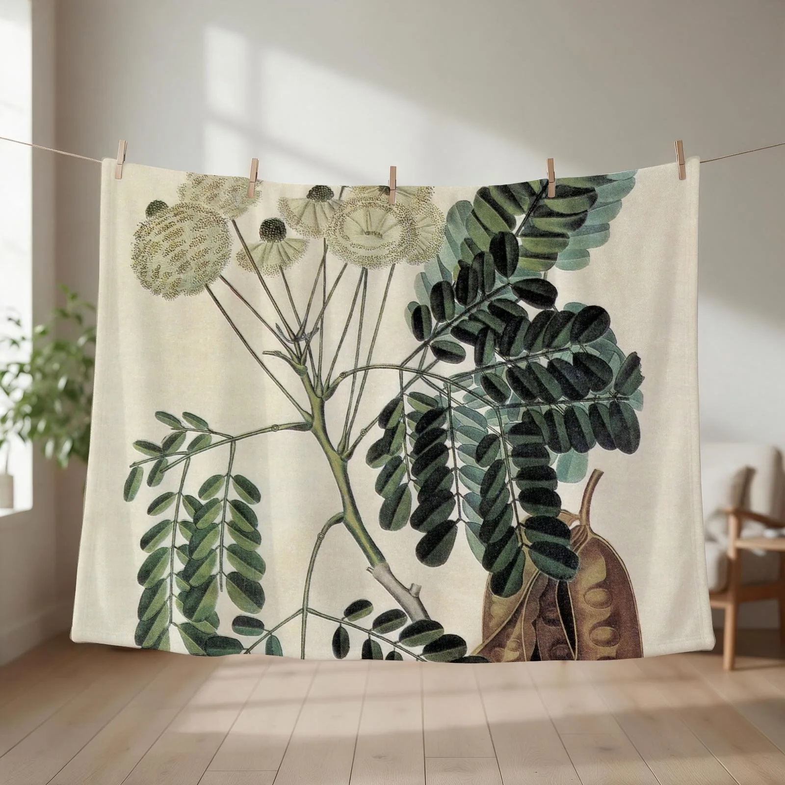 acacia vintage botanical print Throw Blanket couch cozy soft plush fuzzy picnic outdoor blanket