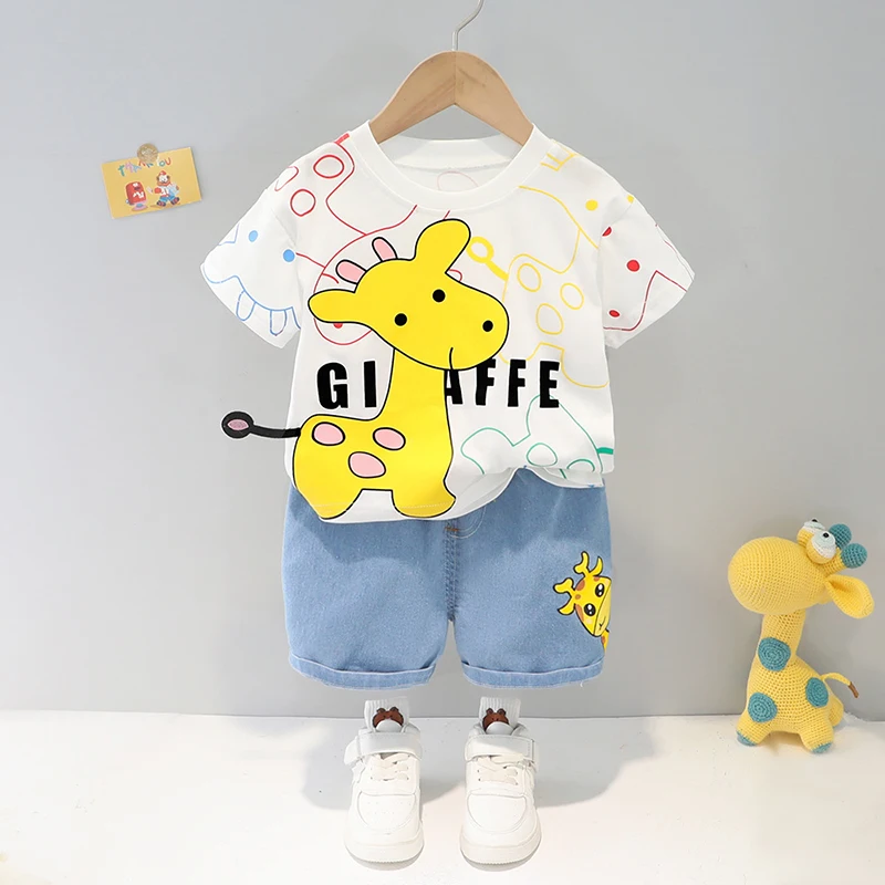 

1-3 Years Boys Clothing Sets Summer Cotton Top And Shorts Baby Boy Suits 2022 New Fashion Giraffe Kids Clothes Birthday Present