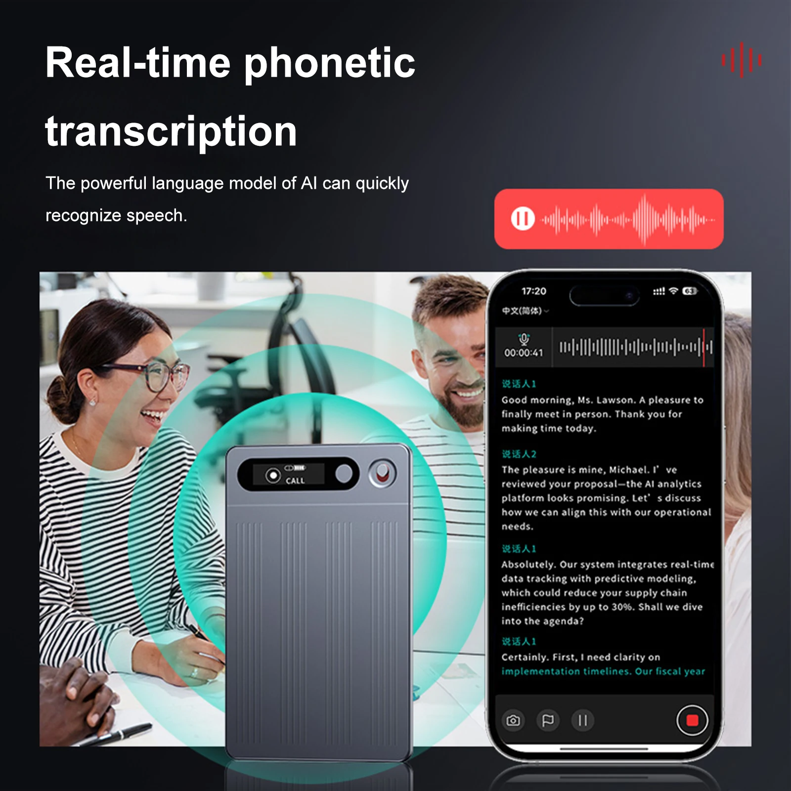 64G AI مسجل صوت الإملاء الصوتي يدعم 134 لغة ترجمة وتغميق مع ChatGPT لمكالمات اجتماعات المحاضرات