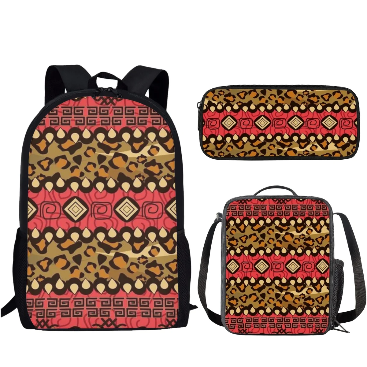 Cultura tribal africana 3 pçs conjunto jovens mulheres saco de livro mochila moda impressão lápis caso/lancheira para adolescentes meninos meninas