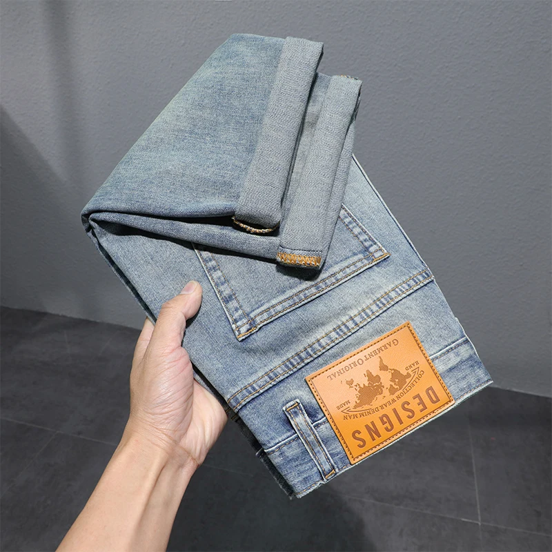 Summer Retro Denim Shorts Men's Loose Straight Stretch Fashion Trendy Casual Korean Street Distressed Cropped Pants