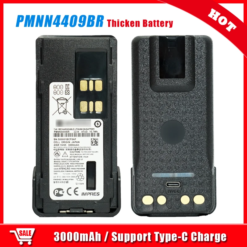 New Upgrade PMNN4409BR Walkie Talkie Li-ion Battery 3000mAh Suport Type-C Charging Replacement Battery For GP328D+ Two Way Radio