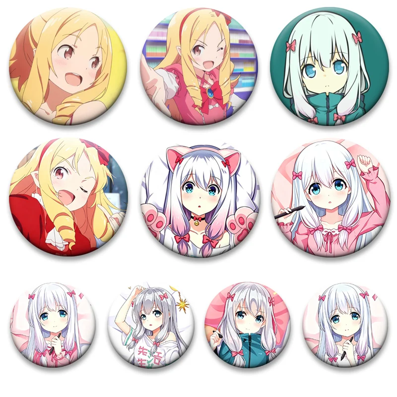 Anime Eromanga Sensei Badge Yamada Elf,Masamune Izumi,Izumi Sagiri Lapel Pins Cute Round Brooches for Backpack Accessories Gifts