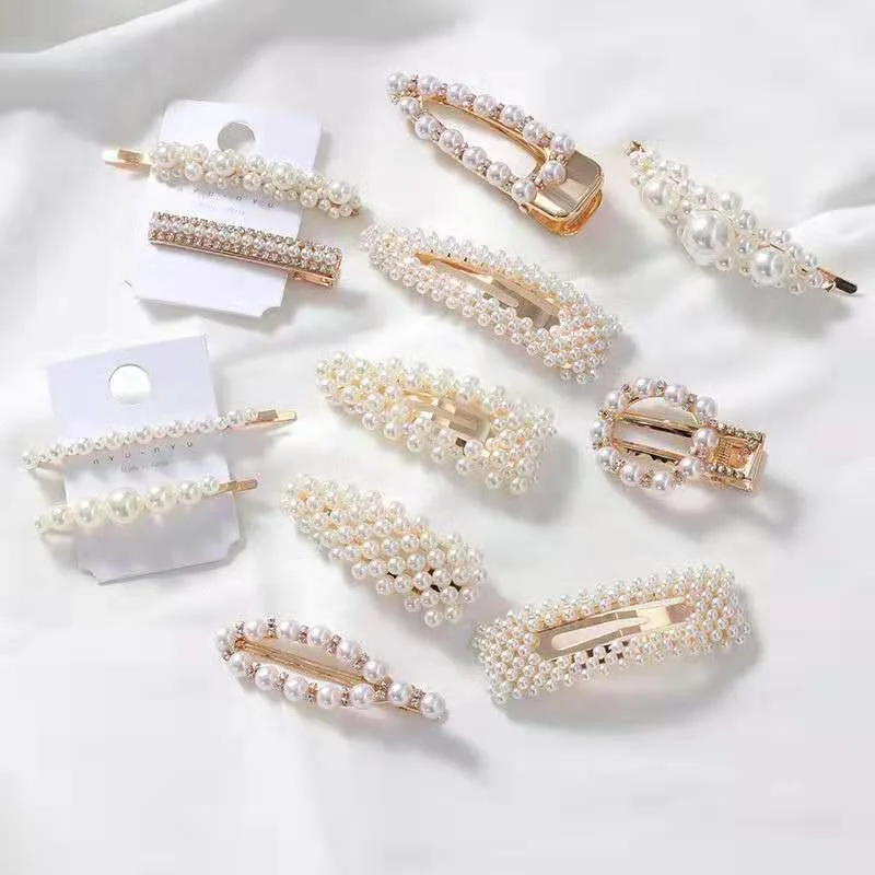 10pcs Faux Pearl Hair Clip Set, Cute And Elegant Assorted Daily Use Hair Accessories, Simple Snap Barrettes For Women