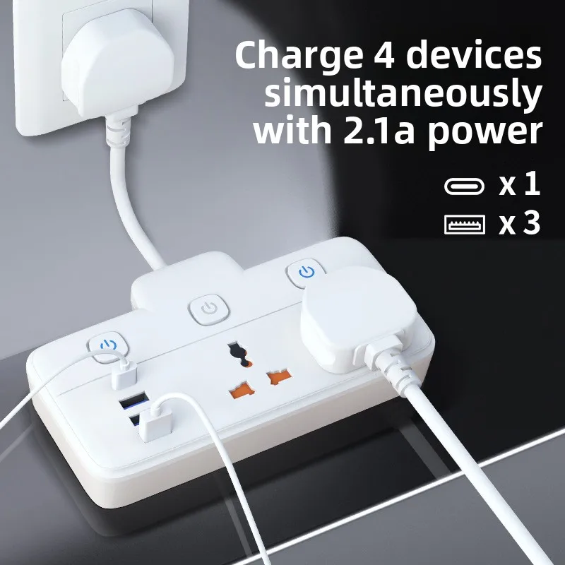 One To Two Conversion Socket with PD/USB Power Strip British Standard To Universal Jack Sub-control Two-plug Patch Panel