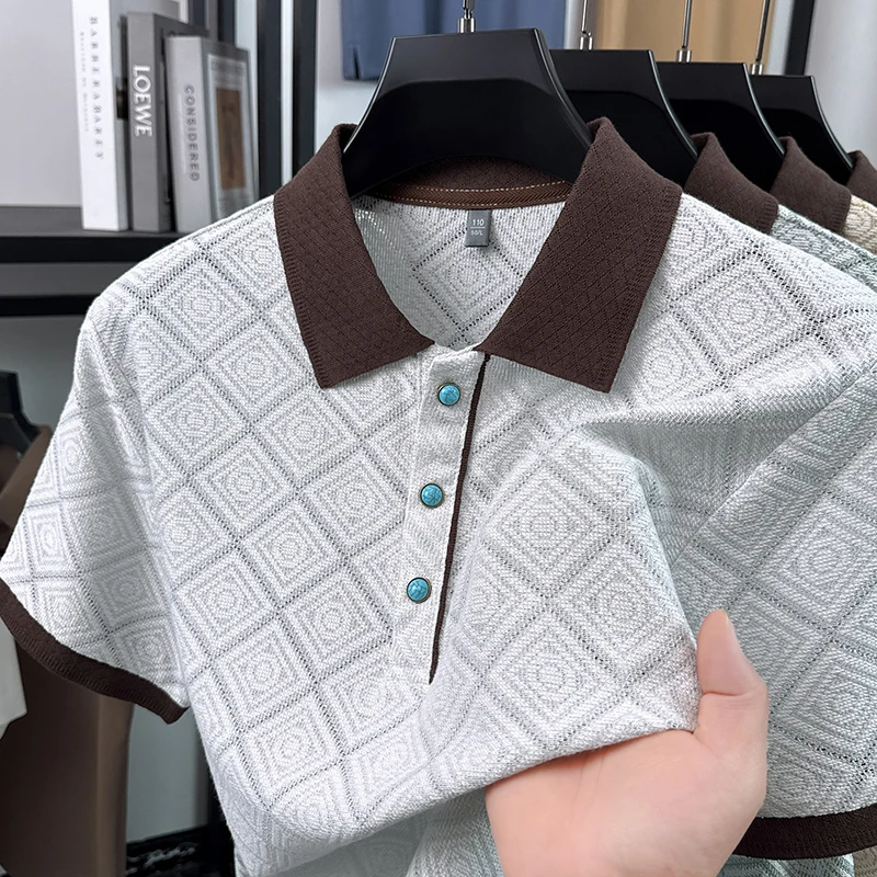 Personalized knitted checkered short sleeve Polo shirt men's high quality luxury new fashion casual comfort breathable T-shirt