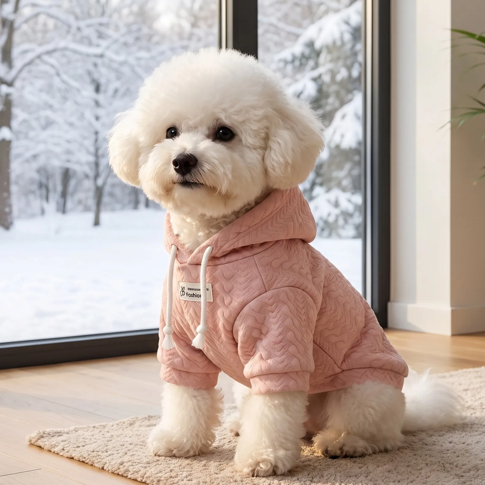Hundeweste für Herbst und Winter, Plüschweste für Haustiere, Hundekleidung mit Liebesmotiv, Weste für Haustiere mit Zugriemen, dicke und warme Hundeweste. – Detail 15