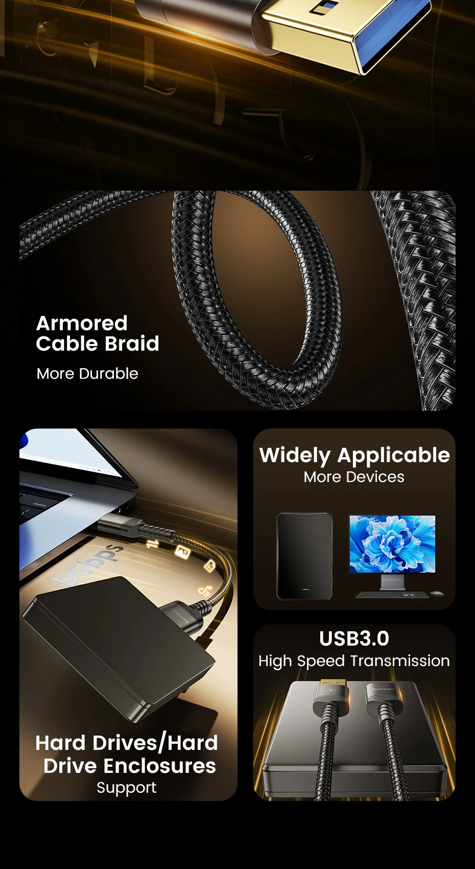 Toocki USB A zu Micro B 3.0 Kabel 4TB Festplatte für Seagate Toshiba WD Externe SSD Sony Kamera Lenovo Kartenleser – Detail 2